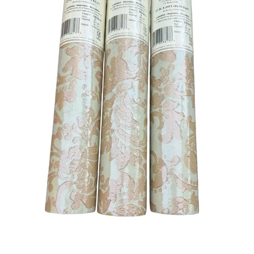 Ronald Redding Designs Fine Wallpaper Damask Gold Washable Style One Roll $153